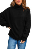 Black Women's Winter Casual Long Sleeve Turtleneck Solid Color Drop Shoulder Cable Knit Sweater Chunky Sweater LC270200-2