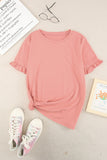 Pink White/Black/Purple/Pink/Khaki Solid Ruffled Short Sleeve T-shirt LC25213433-10