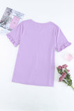 Purple White/Black/Purple/Pink/Khaki Solid Ruffled Short Sleeve T-shirt LC25213433-8