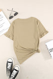 Khaki White/Black/Purple/Pink/Khaki Solid Ruffled Short Sleeve T-shirt LC25213433-16