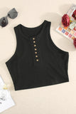 Black Solid Color Buttons Ribbed Cropped Tank Top LC2565100-2