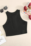 Black Solid Color Buttons Ribbed Cropped Tank Top LC2565100-2