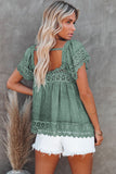 Green White/Black/Blue/Green/Pink Lace Pom Pom Splicing Square Neck Blouse LC25112089-9
