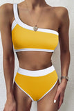 Yellow One Shoulder Patchwork High-waisted Bikini Set LC433024-7