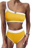 Yellow One Shoulder Patchwork High-waisted Bikini Set LC433024-7