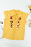 Yellow White/Yellow Floral Embroidered Flutter Sleeve Top LC25112022-7