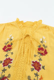Yellow White/Yellow Floral Embroidered Flutter Sleeve Top LC25112022-7