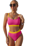 Rose Blue/Rose/Green Color Block Ribbed Bikini Swimwear LC431354-6
