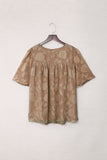Brown White/Black/Blue/Purple/Yellow/Brown Floral Textured Ruffled Half Sleeve Babydoll Top LC25112100-17