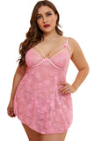 Pink Black/Pink Plus Size Lace Valentine Babydoll with Thong LC31501-10