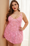 Pink Black/Pink Plus Size Lace Valentine Babydoll with Thong LC31501-10