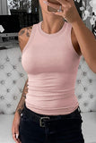 Pink Solid White/Black/Gray/Khaki Round Neck Ribbed Tank Top LC256047-10