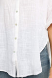 White Half Sleeve Side Slits Button-up V Neck Shirt LC2552357-1