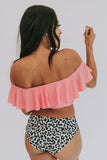 Pink Black/Pink Ruffled Top and Leopard High Waist Bikini Swimwear Orange Ruffled Top and Striped High Waist Bikini Swimwear LC433047-10