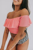 Pink Black/Pink Ruffled Top and Leopard High Waist Bikini Swimwear Orange Ruffled Top and Striped High Waist Bikini Swimwear LC433047-10
