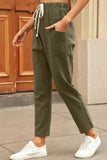 Green Black/Sky Blue/Green/Beige Solid Pocketed Drawstring High Waist Pants LC772908-9