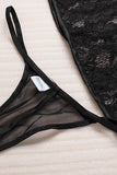 Black Halter Neck Backless Lace Plus Size Babydoll Set LC31426-2