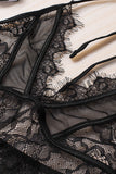 Black Halter Neck Backless Lace Plus Size Babydoll Set LC31426-2