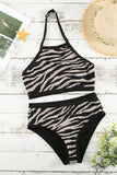 Black Leopard/Zebra Print Sleeveless Halter Neck Bikini Swimwear LC433013-2