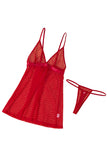 Red Heart-shape Mesh Cut-out Babydoll with Thong LC31670-3