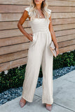 Apricot White/Black/Red/Blue/Apricot Flutter Sleeve Smocked Wide Leg Jumpsuit LC643773-18