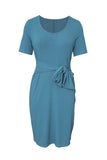 Sky Blue Black/Blue/Navy Blue/Gray Tie Front Knit Midi Dress LC618684-4