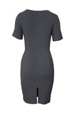 Gray Black/Blue/Navy Blue/Gray Tie Front Knit Midi Dress LC618684-11