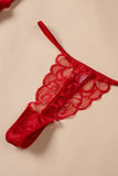 Red Black/Red Lace V Neck Double Slit Babydoll Lingerie Set with Thong LC31668-3
