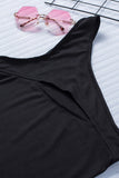 Black Black/Apricot Ribbed Cut-out One Shoulder Bodysuit LC32879-2