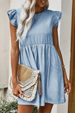 Sky Blue Boho Cap Sleeve Swiss Dot Mini Dress LC2211811-4