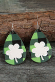 Plaid Clover Print Double-layer PU Leather Earrings