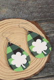 Plaid Clover Print Double-layer PU Leather Earrings