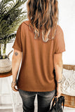 Orange Black/Green/Gray/Orange Oversized Mineral Wash Cotton Blend V Neck Short Sleeves Top LC2522497-14