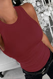 Red Solid White/Black/Gray/Khaki Round Neck Ribbed Tank Top LC256047-3