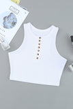 White Solid Color Buttons Ribbed Cropped Tank Top LC2565100-1