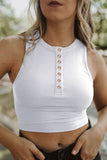 White Solid Color Buttons Ribbed Cropped Tank Top LC2565100-1