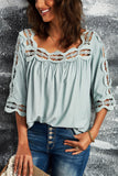 Green White/Black/Sky Blue/Blue/Green/Pink/Beige Crochet Trim Hollow-out Blouse LC25112060-9