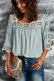 Green White/Black/Sky Blue/Blue/Green/Pink/Beige Crochet Trim Hollow-out Blouse LC25112060-9