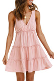 Pink White/Black/Pink/Beige Lace-up Ruffled Sleeveless Mini Dress LC2210746-10