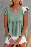 Green White/Black/Green/Khaki Flutter Shoulder Babydoll Top LC2564984-9