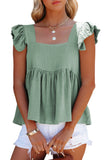 Green White/Black/Green/Khaki Flutter Shoulder Babydoll Top LC2564984-9