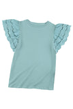 Green White/Black/Blue/Green Hollow Out Ruffle Sleeve T-shirt LC25213437-9