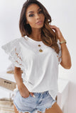 White White/Black/Blue/Green Hollow Out Ruffle Sleeve T-shirt LC25213437-1
