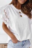 White White/Black/Blue/Green Hollow Out Ruffle Sleeve T-shirt LC25213437-1