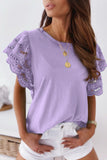 Purple White/Black/Blue/Green Hollow Out Ruffle Sleeve T-shirt LC25213437-8