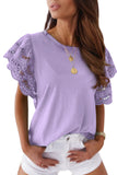 Purple White/Black/Blue/Green Hollow Out Ruffle Sleeve T-shirt LC25213437-8