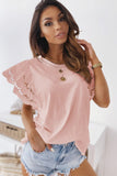 Pink White/Black/Blue/Green Hollow Out Ruffle Sleeve T-shirt LC25213437-10