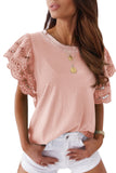 Pink White/Black/Blue/Green Hollow Out Ruffle Sleeve T-shirt LC25213437-10