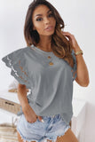 Gray White/Black/Blue/Green Hollow Out Ruffle Sleeve T-shirt LC25213437-11
