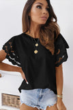 Black White/Black/Blue/Green Hollow Out Ruffle Sleeve T-shirt LC25213437-2